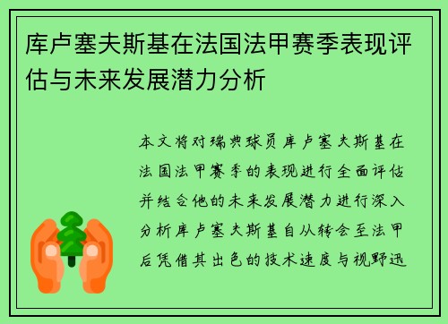 库卢塞夫斯基在法国法甲赛季表现评估与未来发展潜力分析